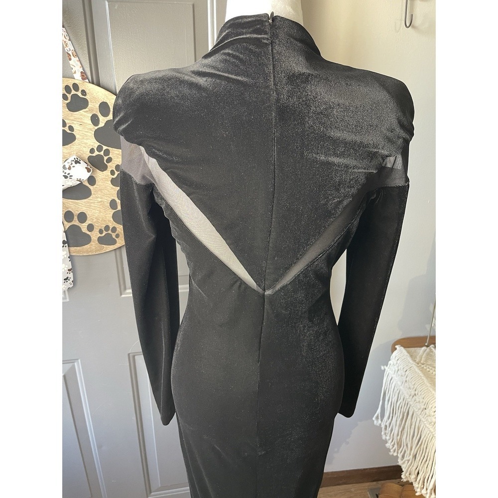 Vintage Cache Gold Label Black Velvet Mesh BodyCon Mermaid Fit Dress Small - Picture 5 of 13